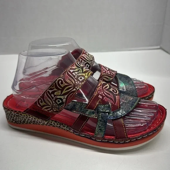 L'Aritste by Spring Step Caiman Sandals Shoes Open Toe Leather Floral Size 37 7 - Picture 4 of 9